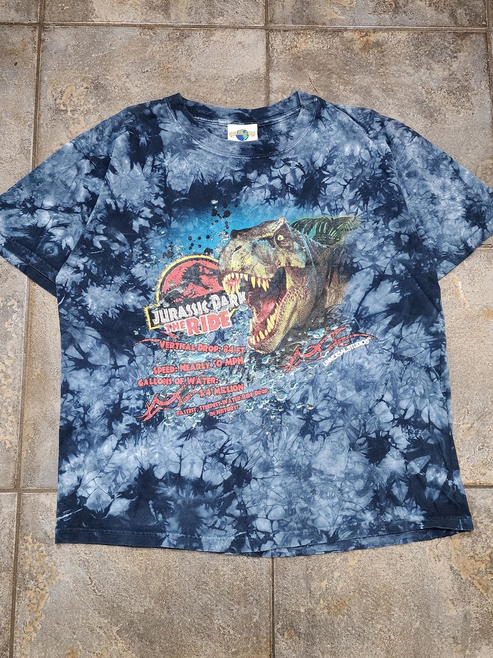 Vintage Y2K Universal Studios Medium Jurassic Park The Ride Tie Dye T Shirt